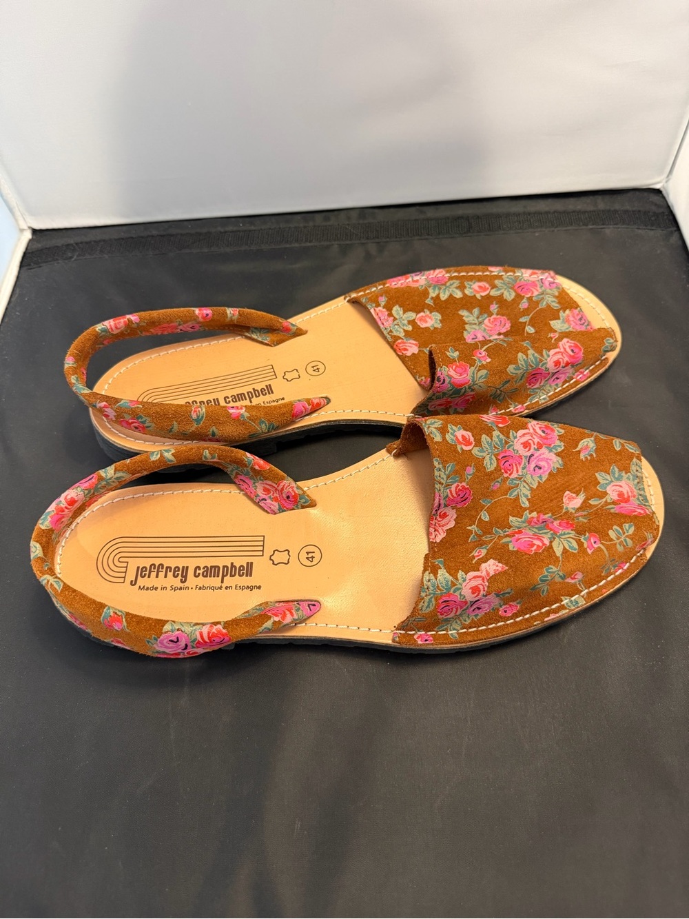 NWT Jeffery Campbell Ibiza Floral Avarca Flat Leather Sandals Brown Boho Size 41 - Picture 2 of 6